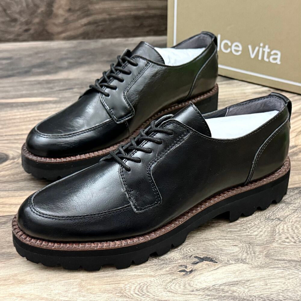NIB Dolce Vita Morna 8.5 Chunky Lug Sole Lace Up Preppy Oxford Crinkle Patent - Picture 4 of 11